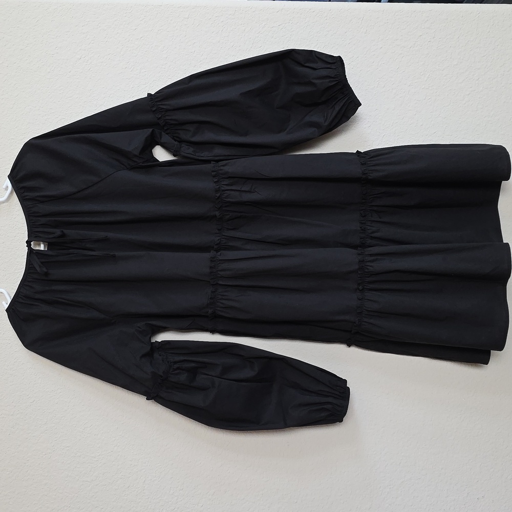 NWT One One Six Black Long Balloon Sleeve Tiered Poplin A-line Dress Farmhouse - Picture 3 of 8
